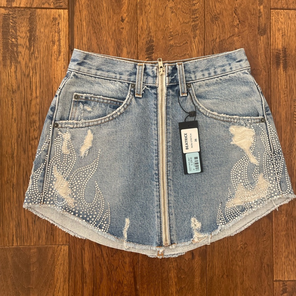 Brand New CARMAR embellished denim skirt never worn, size 26